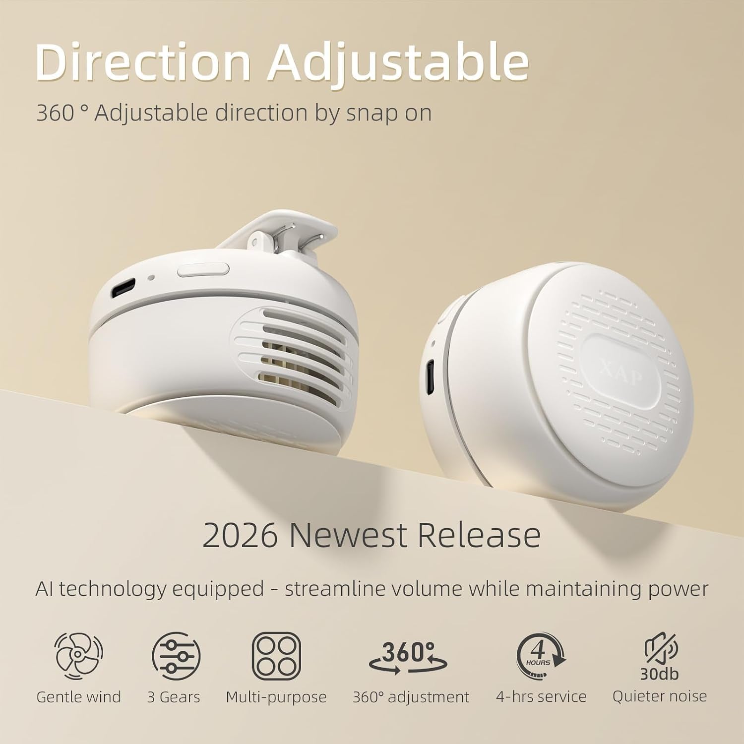 Clip on Mini Fan, USB Rechargeable 360° Rotatable Portable Fan, Silent Bladeless Fan of 3 Speeds, Personal Cooling Fan Wearable Fan