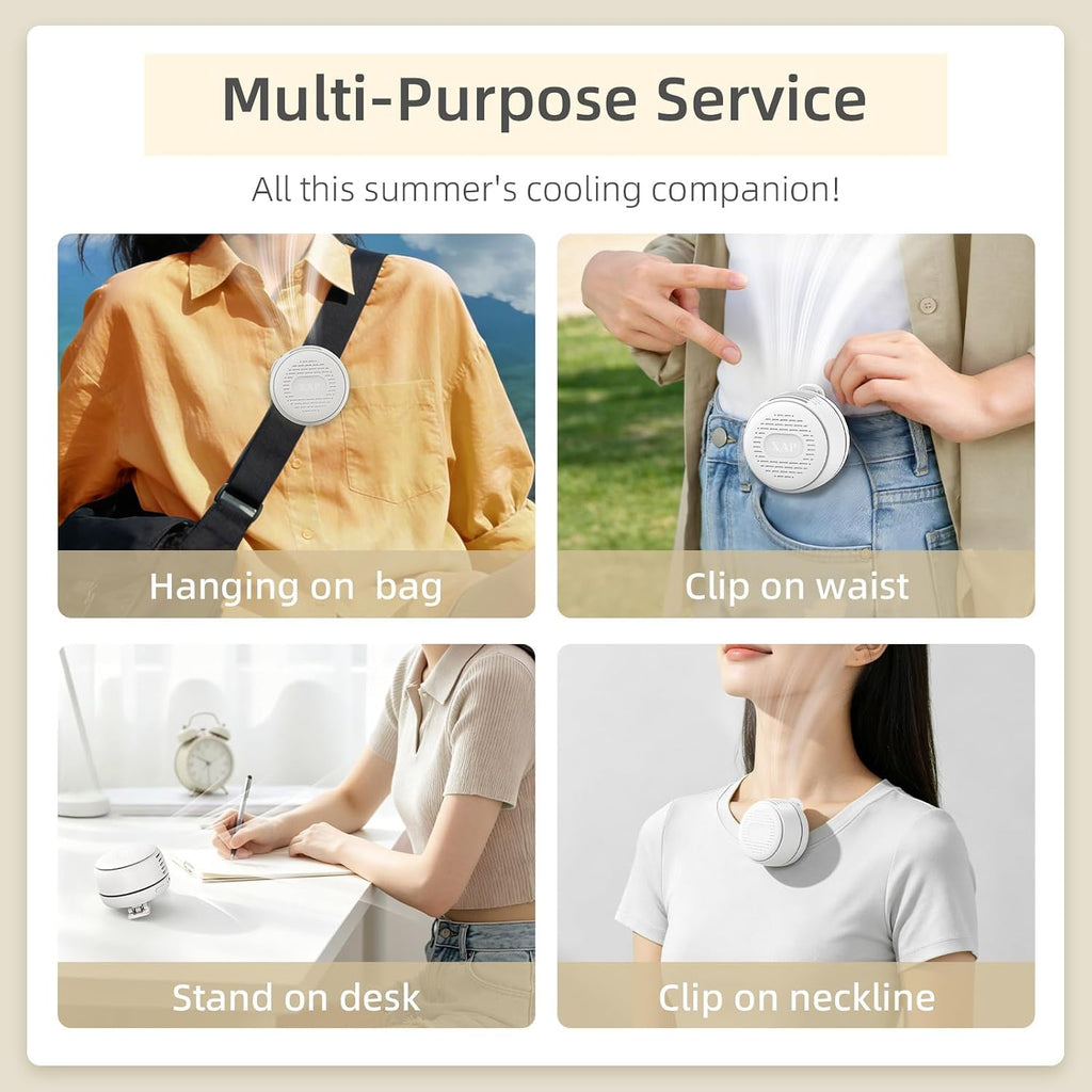 Clip on Mini Fan, USB Rechargeable 360° Rotatable Portable Fan, Silent Bladeless Fan of 3 Speeds, Personal Cooling Fan Wearable Fan