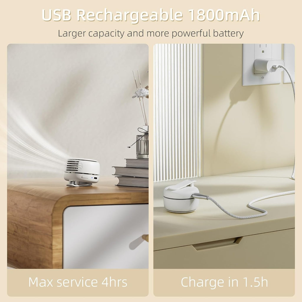Clip on Mini Fan, USB Rechargeable 360° Rotatable Portable Fan, Silent Bladeless Fan of 3 Speeds, Personal Cooling Fan Wearable Fan